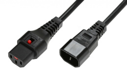 Kabel przedłużający zasilający blokada IEC LOCK 3x1mm2 C14/C13 prosty M/Ż 0,5m czarny