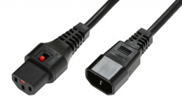 Kabel przedłużający zasilający z blokadą IEC LOCK 3x1mm2 C14/C13 prosty M/Ż 2m czarny