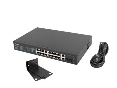 Switch niezarządzalny Lanberg 16x 100Mb PoE+/2x Combo Rack 19" Gigabit Ethernet 150W