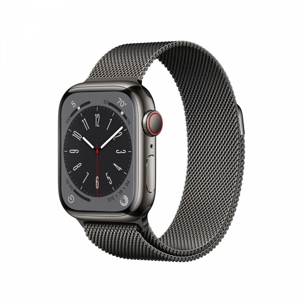 Apple Watch Series 8 GPS + Cellular, 41 mm Koperta ze stali nierdzewnej w kolorze grafitowym z bransoletą mediolańską w kolorze grafit