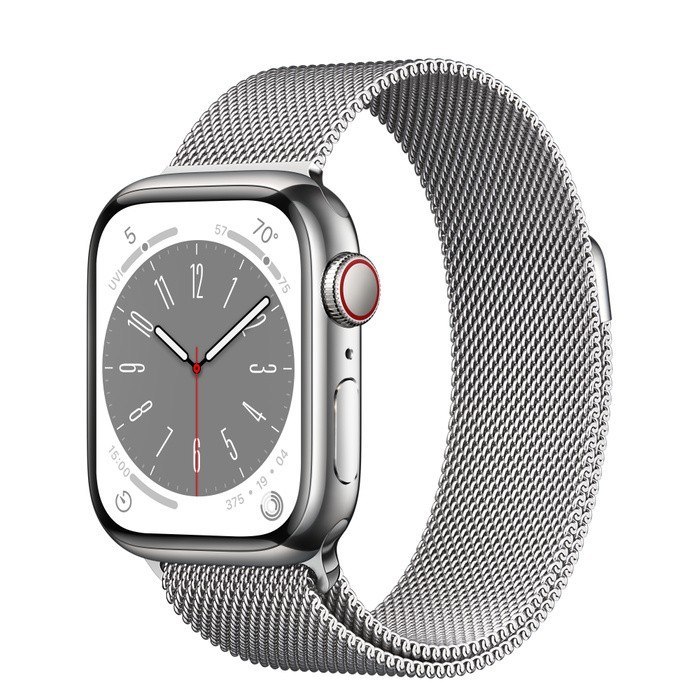 Apple Watch Series 8 GPS + Cellular, 41 mm Koperta ze stali nierdzewnej w kolorze srebrnym z bransoletą mediolańską w kolorze srebrnym