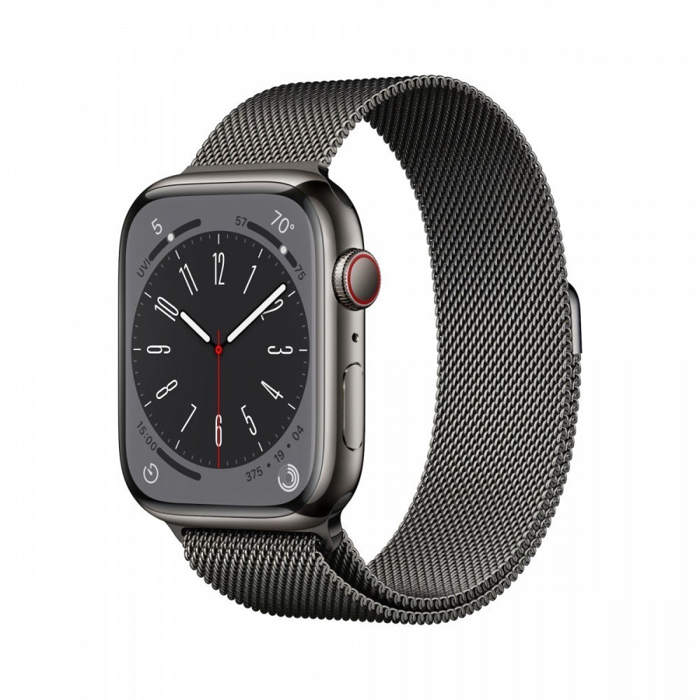 Apple Watch Series 8 GPS + Cellular, 45 mm Koperta ze stali nierdzewnej w kolorze grafitowym z bransoletą mediolańską w kolorze grafit