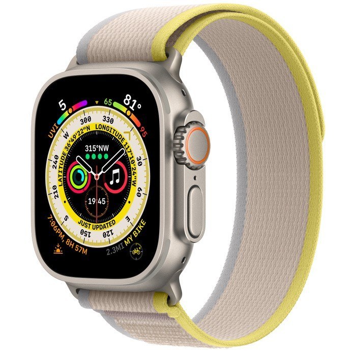 Apple Watch Ultra GPS + Cellular, 49 mm Koperta tytanowa z opaską Trail w kolorze żółtym/beżowym - M/L