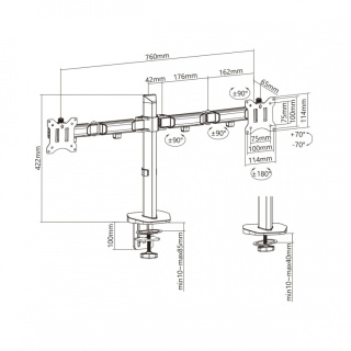 Uchwyt przegubowy na dwa monitory Deluxe Ergo Office ER-449, 17"-32", max. 9kg