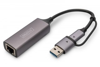 Digitus Karta sieciowa przewodowa USB 3.1 Typ C + USB A do 1x RJ45 2.5 Gigabit Ethernet 10/100/1000/2500Mbps