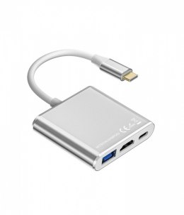 TB Adapter HUB USB C 3w1 - HDMI, USB, PD srebrny