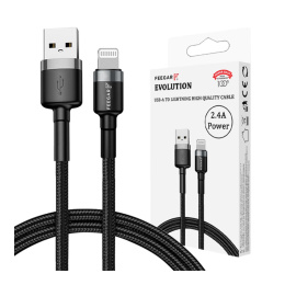 Kabel USB 3.0 Feegar Evolution FEE-01903 USB-A - Lightning nylonowy 2.4A 1m czarno-szary