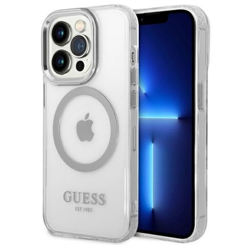 Guess GUHMP14LHTRMS iPhone 14 Pro 6,1" srebrny/silver hard case Metal Outline Magsafe