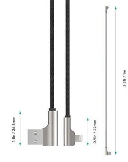 AUKEY CB-AL04 Czarny OEM nylonowy kabel USB - Lightning | 1m | wtyki 90 stopni | certyfikat MFi