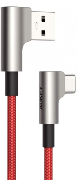 AUKEY CB-CMD33 OEM Red nylonowy kabel USB - USB C | 2m | wtyki 90stopni | 3A | 60W PD | 20V