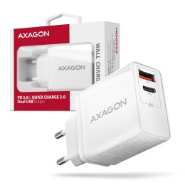 AXAGON ACU-PQ22W Ładowarka sieciowa, PD & QC 22W, 2x port (USB-A + USB-C), PD3.0/QC3.0/AFC/FCP/Apple, biała
