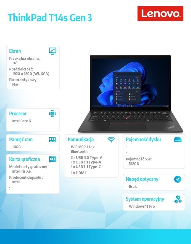 Lenovo Ultrabook ThinkPad T14s G3 21BR00F0PB W11Pro i7-1260P/16GB/512GB/INT/14.0 WUXGA/Villi Black/3YRS Premier Support