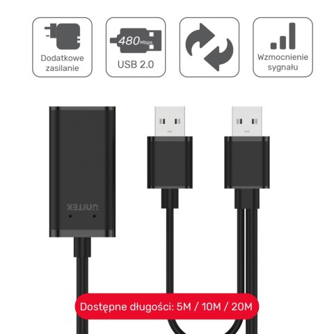 Unitek Wzmacniacz sygnału Przedłużacz USB 2.0 | 20m | Y-279