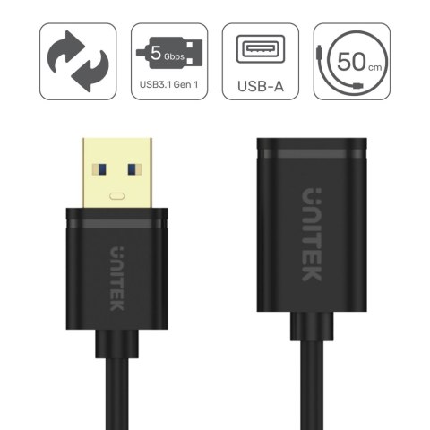 Unitek Kabel przedłużacz USB 3.0 AM-AF | 0,5m | Y-C456GBK