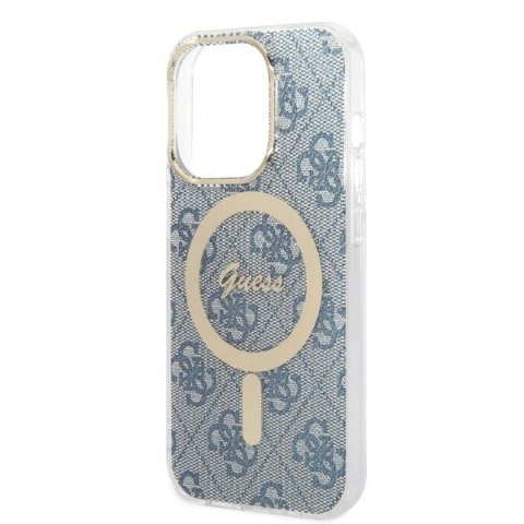 Zestaw Guess GUBPP14XH4EACSB Case+ Charger iPhone 14 Pro Max 6,7" niebieski/blue hard case 4G Print MagSafe