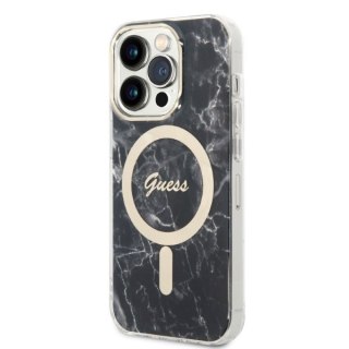 Zestaw Guess GUBPP14LHMEACSK Case+ Charger iPhone 14 Pro 6,1" czarny/black hard case Marble MagSafe