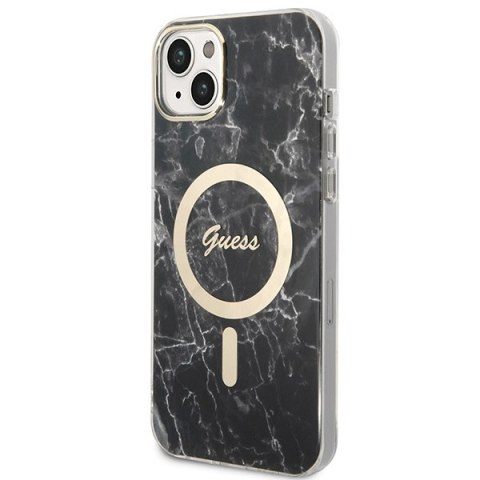 Zestaw Guess GUBPP14MHMEACSK Case+ Charger iPhone 14 Plus 6,7" czarny/black hard case Marble MagSafe