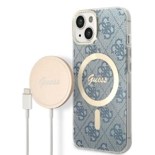 Zestaw Guess GUBPP14SH4EACSB Case+ Charger iPhone 14 6,1" niebieski/blue hard case 4G Print MagSafe